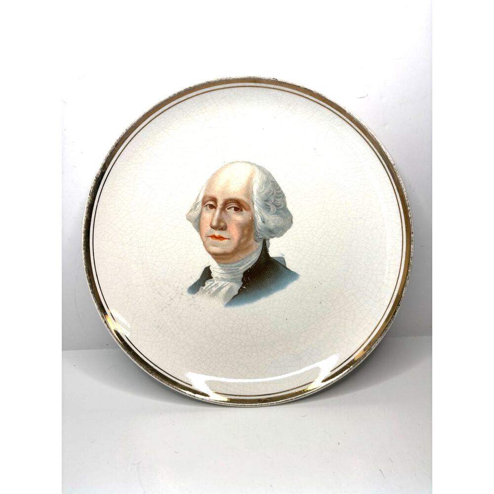Vintage Dresden China Decorative Portrait Plate George Washington 9.5" Gold Rim